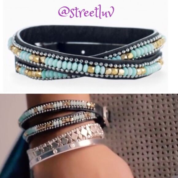 Stella & Dot Sierra Black Leather Wrap Bracelet - Picture 3 of 11